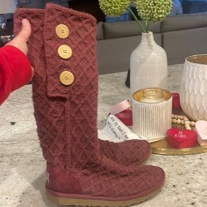 UGG knit boots in deep burgundy